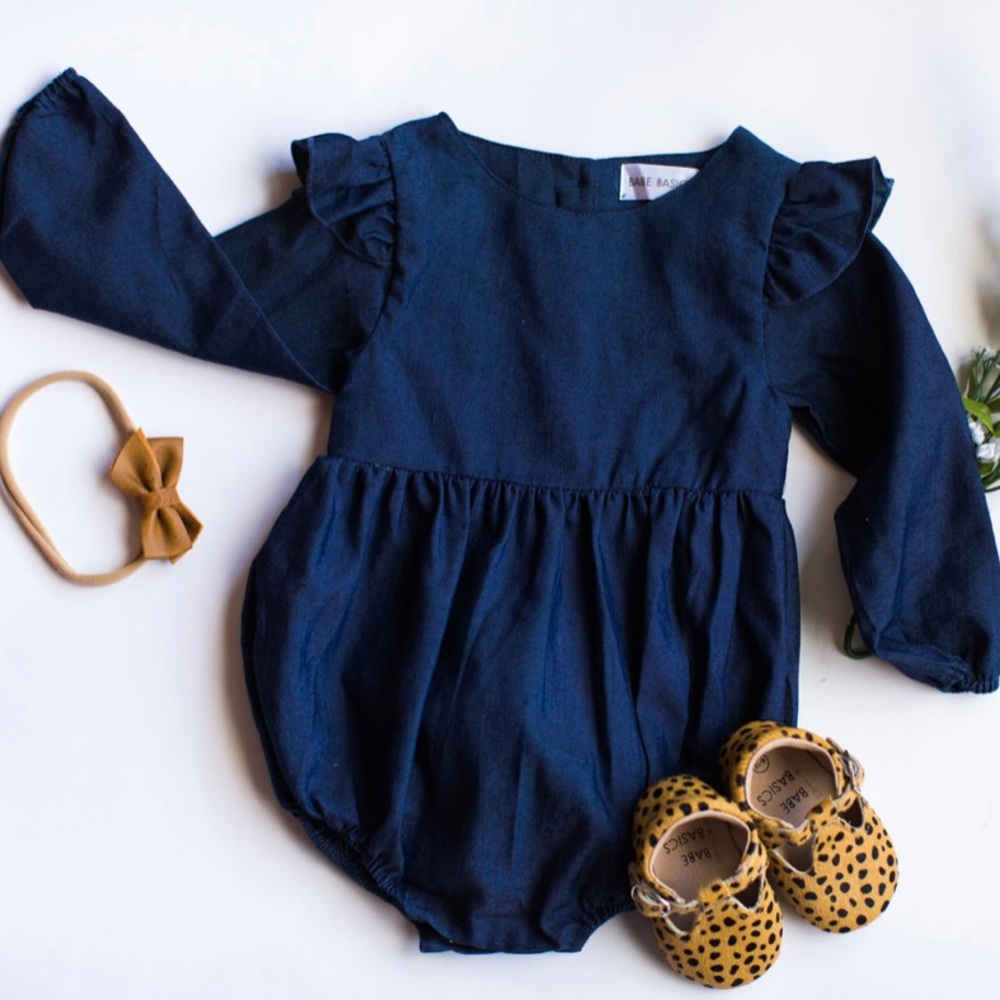 Linen denim romper